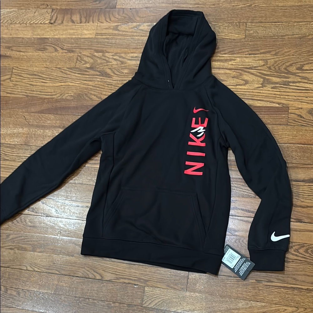 Nike 3 brand Black Hoodie with Red and White Accents, Size L
